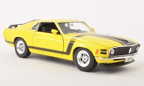 Ford Maqueta de coche Mustang Boss 302, amarillo, 1970, modelo listo Welly 1:24