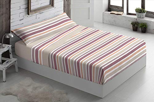 Foren Tex - Juegos de sábanas, (Line Beige), Cama 90 cm, pirineo, para Invierno térmicas de 110 g/m2, exclusivas. Económicas excepcional Calidad Precio.