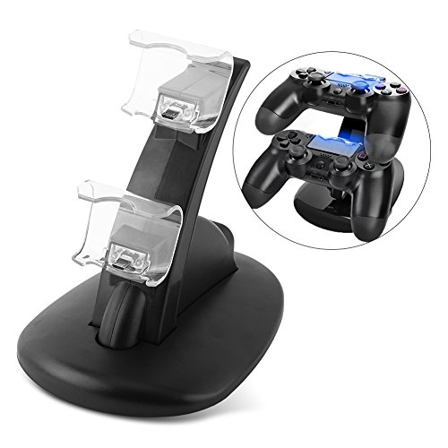 fosa Cargador PlayStation 4, Estación de Carga Dual de Mando PS4, Soporte con Puerto USB para PS4 Slim/Pro