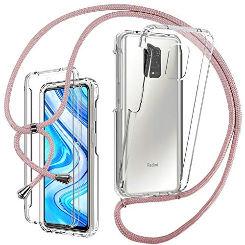 Funda con Cuerda para Xiaomi Redmi Note 9 Pro - Carcasa Transparente [360°] Delantera Trasera Case TPU Bumper con Colgante Ajustable Collar Correa de Cuello Cadena Cordón [Full Body Protección] Cover