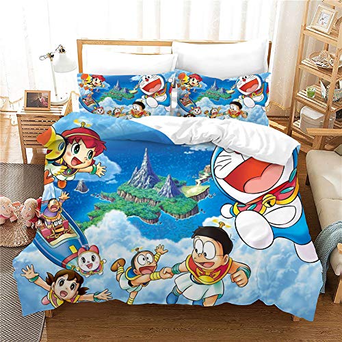 GDGM Doraemon - Juego de cama infantil (135 x 200 cm, 2 piezas, funda nórdica y 1 funda de almohada, algodón reforzado), H, 135x200cm-2pcs
