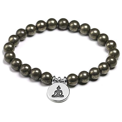 GDYX Pulsera de los Hombres Pulsera de pirita Natural, Pulsera de joyería de Loto con Encanto Regalo de joyería de muñeca para Mujer de 19 cm Encanto de Buda