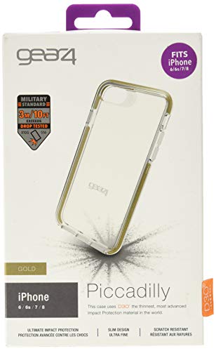 Gear4 Funda Transparente Piccadilly con protección Avanzada contra Impactos [Protegida por D3O], Diseño Delgado y Resistente para iPhone 7/8 - Oro