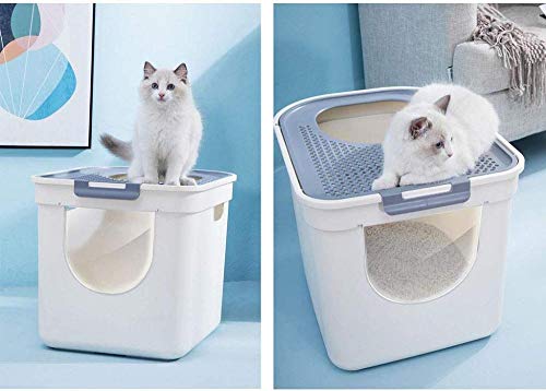 gengxinxin Fácil De Limpiar Arenero para Gatos Protege El Suelo Y La Alfombra Inodoro para Gatos Caja De Arena Grande con Apertura Superior del Capó Puerta De Aleta Delantera Lavabo para Gatos Gris