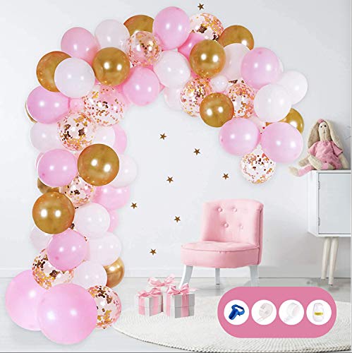 Globos de Fiesta Kit de Guirnalda, 121 Piezas Oro Rosado Globos de látex Confeti para Bodas, Fiestas, Baby Shower, feliz año nuevo Boda Cumpleaños Decoraciones