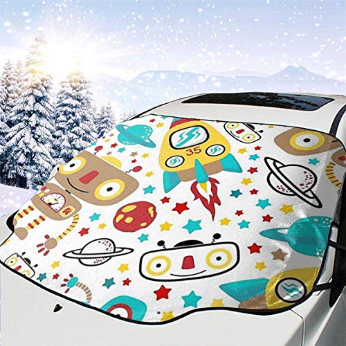 GOSMAO Parabrisas del Coche Cubierta de Nieve Robot Espacial Parasol para el Sol Cubierta del Parabrisas Protector Solar UV Cubierta Antipolvo Frost Snow Cubierta de Hielo en Todo Clima 147x118cm