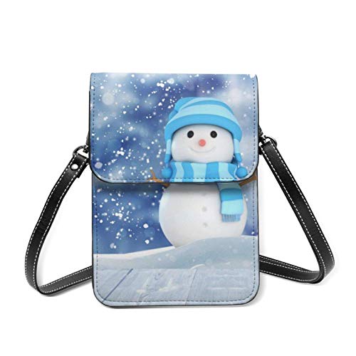 Hdadwy Monedero de cuero para teléfono Muñeco de nieve Mini bolsa para teléfono celular Bolso bandolera para mujer