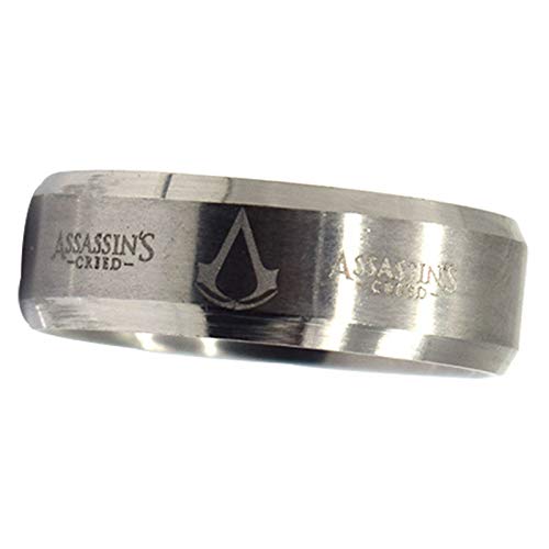 HFSKJWI Anillo Assassin'S Creed,Anillo de Acero de Titanio y Acero Inoxidable,Accesorios para Anillos de Hombre,Periféricos de Juegos de Animación,Plata,No. 8