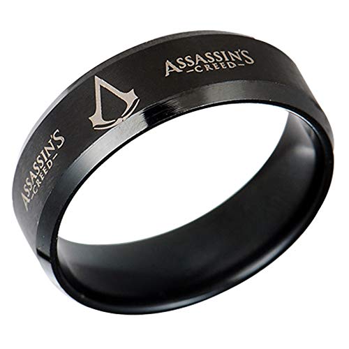 HFSKJWI Assassin'S Creed Ring,Anillo de Acero Inoxidable de Titanio y Acero,Accesorios para Anillos de Hombre,Periféricos de Juegos de Animación,Negro,No. 10