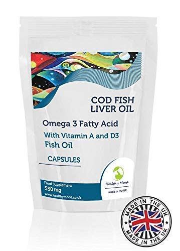 Hígado de Bacalao 550mg con Vitamina a y D3 Pescado Aceite Corporal Omega-3 X1000 Lote Cápsulas Pastillas Gb Nutrición