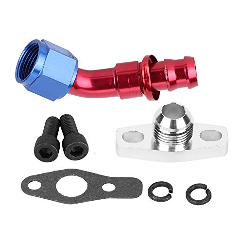 Hlyjoon Brida de rosca macho An10 + Adaptador de extremo de manguera AN10 + Junta + 2 * M8x1.25 Pernos Kit de brida de drenaje de aceite del cargador turbo para GT Serie GT25R GT28R GT30R GT35R