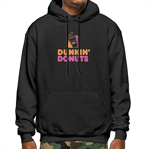 Hombres Otoño Invierno Sudaderas con Capucha de Manga Larga Dunkin Donuts Bolsillos con Capucha Sudadera Chándales Negro