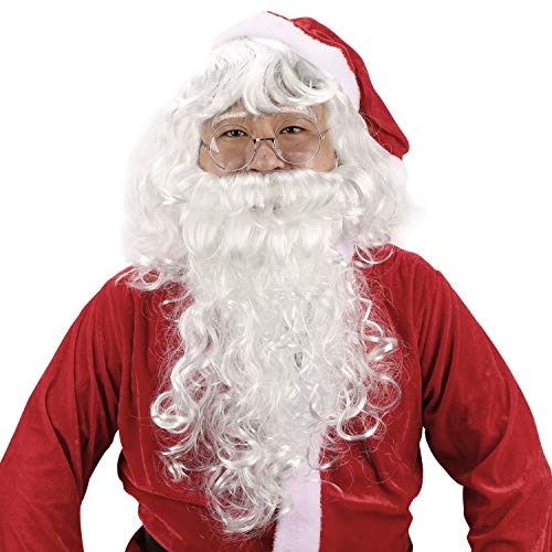 HOWAF Papa Noel Peluca Y Barba con Gafas Fiestas Disfraz Accesorios de Navidad para Adulto Hombre , Blanco, Tamaño Único