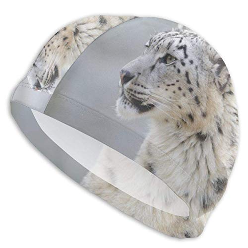 Huatongxin - Gorro de natación con perfil de leopardo para nieve, duradero, elástico, transpirable, ajuste ambos pelo corto, para mujer, niñas, hombres y niños