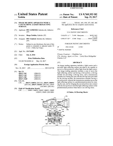 Image reading apparatus with a cam to move a light reflecting surface: United States Patent 9769353 (English Edition)