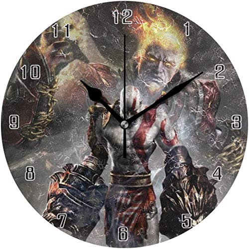 ingshihuainingxiancijies God of War Kratos Welt - Reloj de Pared Redondo (Funciona con Pilas, silencioso, para casa, Oficina, Escuela de 10")