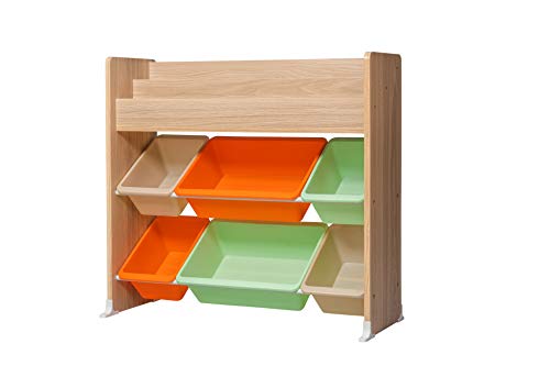 Iris Ohyama Kids Toy Rack ETHR-26 Librería Infantil de 2 Niveles y Estantería de Libros y Juguetes para niños, 6 Cajas extraíbles, Engineered Wood, Roble Claro, L86.3 x P34.7 x H79.8 cm