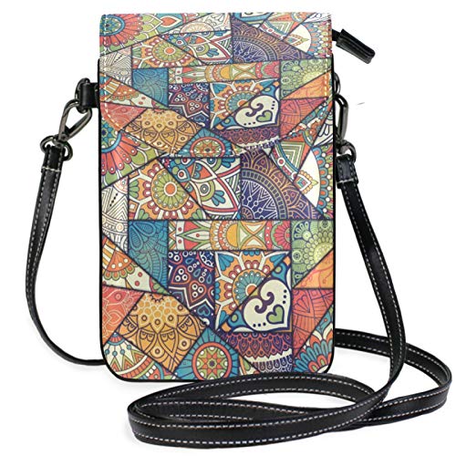 iRoad - Mini bolso de mano con estampado de flores de loto retro con correa para el hombro, bolso bandolera para teléfono móvil, monedero para mujeres y niñas