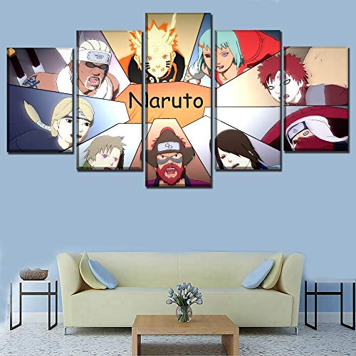 IUOUI Prints Painting Picture Wall Art 5 Panel Game Naruto Shippuden Ultimate Ninja Storm Jinchuriki Home Decor Modular  Canvas-100X50CM-Framed