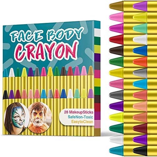 JamBer Pinturas Cara para Niños No Tóxico Pinturas Facial,28 Colores crayones de Pintura Carnaval Halloween, Fiestas, Semana Santa.Cosplay,Fiestas Temáticas - Regalo de Día del Niño