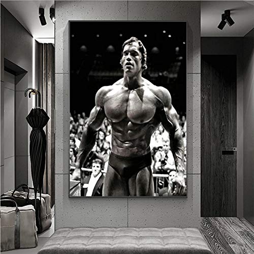 JHGJHK Cartel de Culturismo Moderno de Arnold Schwarzenegger, Citas Inspiradoras, Pintura al óleo artística, Imagen artística inspiradora para Pared, decoración de Gimnasio