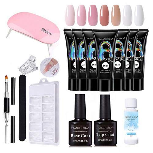 Juego De Gel De Uñas, Kit De Extensión De Uñas Kit De Diseño De Gel De Uñas Polivinílico Kit De Decoración De Uñas Todo En Uno Cepillo De Uñas Lámpara UV Kit Luz Ultravioleta Kit De Uñas Novato