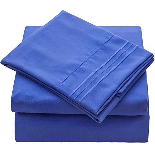 Juego de ropa de cama de Veeyoo, antiarrugas, hipoalergénico, suave, 3 piezas, color blanco, poliéster, azul imperial, suelto