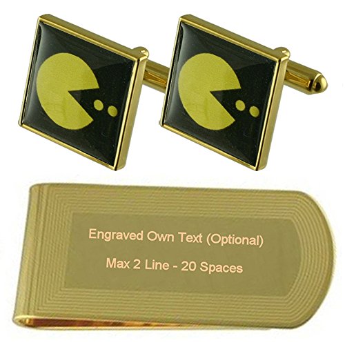 Juego Pacman amarillo oro-tono gemelos Money Clip grabado Set de regalo