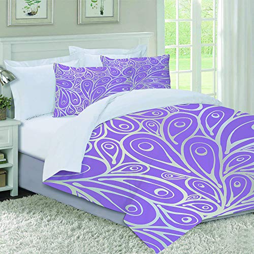 Juegos de Fundas para edredon,Ropa de Cama,Purple Fantasy Doodle Peacock Feathers Pattern Phoenix Beautiful Beauty Bird Burn,Fibrae Xtrafina,Edredones y 2 Almohadas