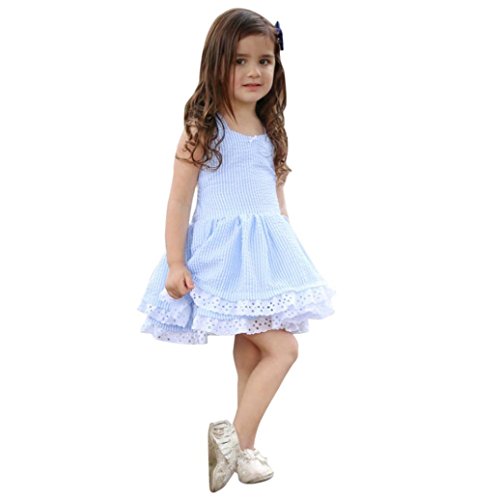 K-youth Vestido Niña, Lindo Rayas Vestido para Niñas Sin Mangas Casual Princesa Vestir Infantil de Fiesta Verano (Azul, 3-4 años)