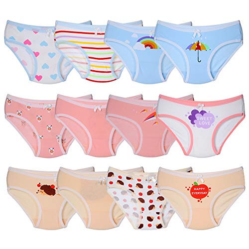 Kidear Serie de niños Paquete de 12 Calzoncillos para niñas Bragas de los niños Calzoncillos de algodón Suave Calzoncillos para bebés Edad 2-10 años (6-8 años, Estilo3)