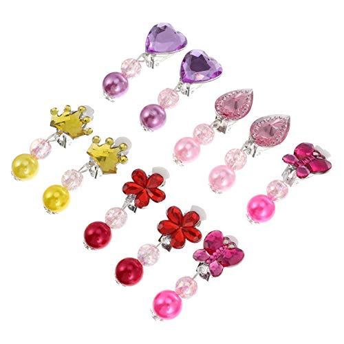 Kisangel 5 Pares de Pendientes de Clip de Cristal para Niñas Princesas Joyas Colgantes Pendientes Clip Conjunto de Joyas