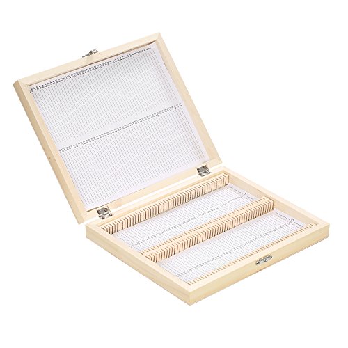 KKmoon 100pcs Caja de almacenamiento de diapositivas de madera microscopio especímenes biológicos de caja de madera de protección del medio ambiente