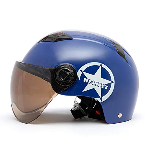 KKmoon Casco Moto Abierto,54-60CM Media Cara Casco con Visera Anteojos, Correa Adjustable para Barbilla, Casco Universal para Hombre y Mujer（Azul）