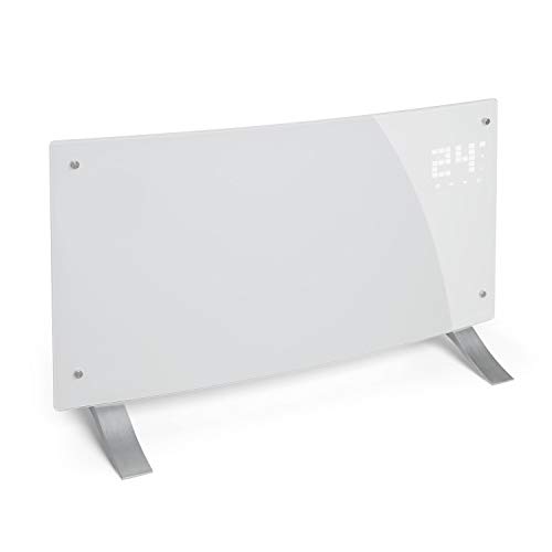 Klarstein Bornholm Curved White Edition - Calefactor convector eléctrico, Radiador de 1000/ 2000W, Bloqueo de seguridad infantil, Protección sobrecalentamiento y antisalpicaduras, Modo ECO, Blanco