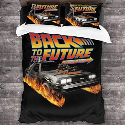 Knncch Delorean Count Down Back to The Future Juego de Cama de 3 Piezas Funda nórdica Juego de Cama Decorativo de 3 Piezas con 2 Fundas de Almohada