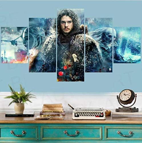 KOPASD 5 Piezas Juego De Tronos Jon Snow Daenerys De Arte De Pared Impresión En Lienzo Animal Arte Moderno para Decoración del Hogar