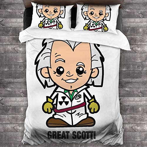 KUKHKU Lil Doc Brown Back To The Future Juego de cama de 3 piezas, funda de edredón de 86 x 70 pulgadas, decorativa de 3 piezas con 2 fundas de almohada