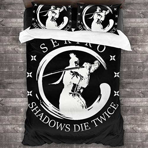 KUKHKU Sekiro Shadows Die Twice Shinobi Enso Emblem Blanco 3 piezas Juego de ropa de cama Juego de cama de matrimonio de 3 piezas con 2 fundas de almohada