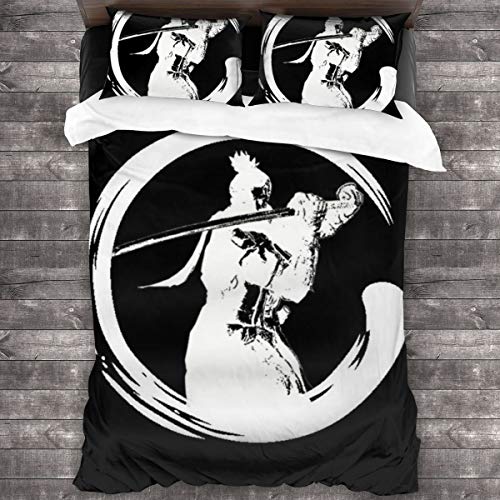 KUKHKU Sekiro Shadows Die Twice Shinobi Enso Light Juego de ropa de cama de 3 piezas, funda de edredón de 86 x 70 pulgadas, Queen decorativa de 3 piezas con 2 fundas de almohada