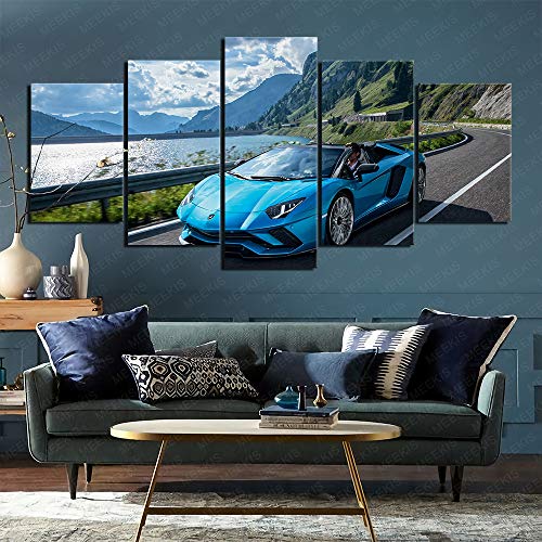 Lamborghini LP 610 4 superdeportivo azul 1 Impresión de póster HD Visión 3D Decoración de hotel de cinco paneles 150x80cm Sin marco