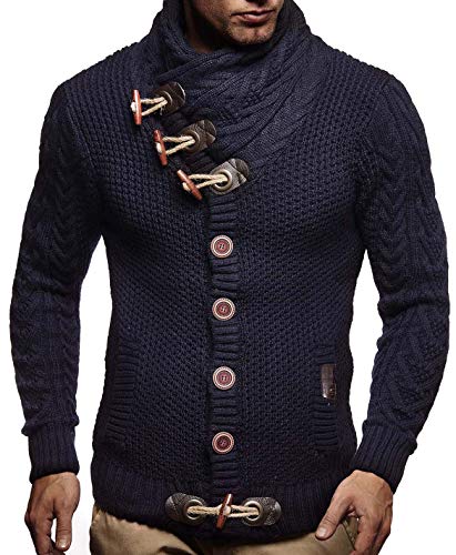 Leif Nelson Hombres Chaqueta de Punto con Cuello Chal LN-4195 Azul Oscuro Large