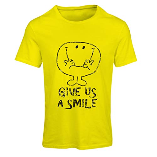 lepni.me Camiseta Mujer ¡Danos una Sonrisa! Cita de la Cara Feliz, la emoción, la Felicidad (Large Amarillo Multicolor)