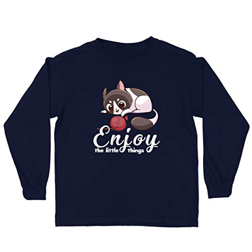 lepni.me Camiseta para Niño/Niña Disfruta de Las pequeñas Cosas Lindo Gatito Cita Positiva (3-4 Years Azul Multicolor)