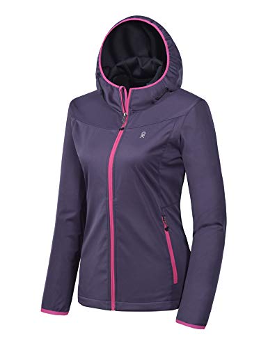 Little Donkey Andy Chaqueta de softshell ligera con capucha para mujer, para correr, viajes, senderismo, resistente al viento, repelente al agua, color morado, talla M