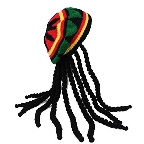 LRL Caps de periódicos Sombrero Peluca con Tam - 2 UNIDS Peluca de Punto Braid Hat Hombre Jamaican Rasta Beanie Invierno Hombre Dreadlocks Reggae Invierno Cap Tapa de Sombrero de cálido Moderno