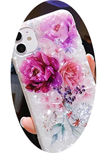Luxury Flowers Blooming Peony Rose Daisy Lanyard Shiny Shell Pattern Soft Cover for iPhone 11Pro MAX XR X SE2 7 8plus Phone Case,Only Phone Case,for iPhone 11