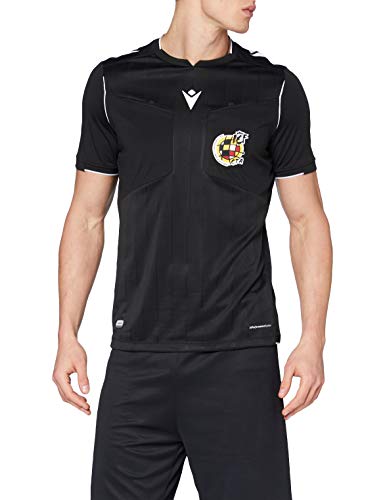 Macron Rfef 20 Match Day Man Shirt Referee SS Blk/Wht SR, Camiseta árbitro Negro Real Federación Española de Fútbol Hombre, Negro, S