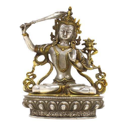 Manjushri - Figura de Buda tibetana (21 cm), diseño de espada budista, color plateado