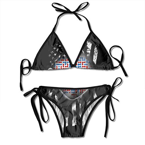 Mapa de América EE. UU. Conjunto de Bikini Pull Apart Bikini de Playa Bikini de Dos Piezas para Mujer Niñas Ropa de Playa Negro